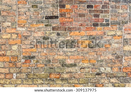 Geometrical pattern of medieval red brick wall in Bruges, Belgium