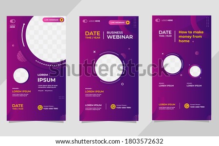 Collection of social media story post templates. Vector graphics of dark purple background, perfect for business webinars