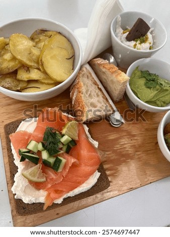 Similar – Image, Stock Photo Delicious avocado and ricotta toast served on plate