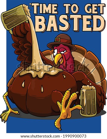 Cool time to get basted turkey beer thanksgiving gift premium Vector Illustration Graphic Design for Document and Print