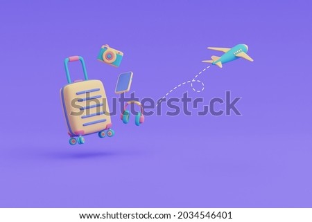 Yellow suitcase surrounded by traveler accessories,Tourism and travel concept,holiday vacation,Ready for travel,3d render.