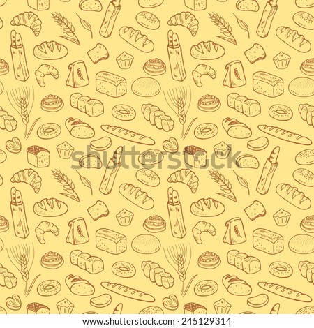 Hand drawn bakery seamless pattern background.