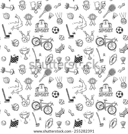 Hand drawn doodle sport seamless pattern. Vector background for your design.