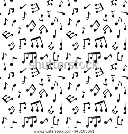 Doodle seamless pattern with hand drawn music notes.