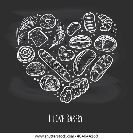 I love bakery. Doodle chalk drawing background