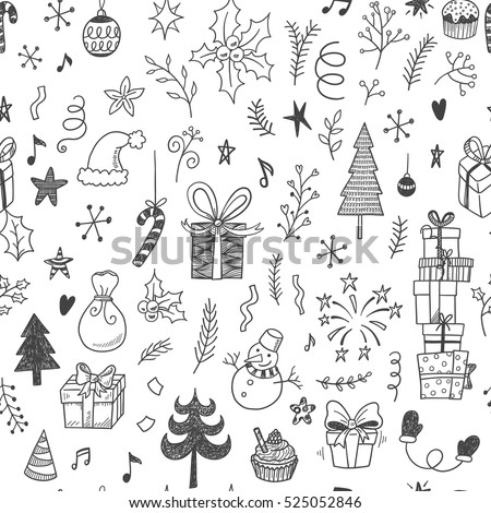 Christmas decorations doodle seamless vector pattern