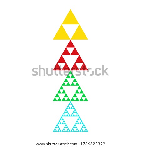 Golden triforce geometric triangle power symbol in four colors. T-shirt or poster design