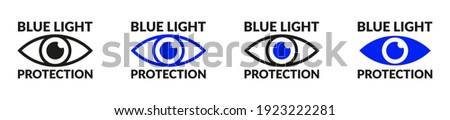 Blue light protection eye icons set. Eyes protection symbols vector collection isolated on white background