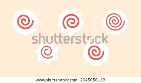 Narutomaki or kamaboko surimi vector icon. Traditional Japanese naruto steamed fish cake with pink swirl in the center. Topping for ramen noodle soup isolated illustration.