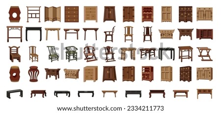 A set of flat Chinese-style furniture icons.