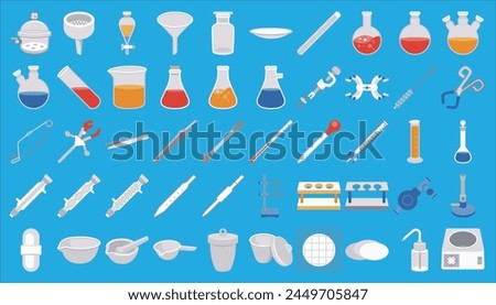 Laboratory and science icons in flat style.