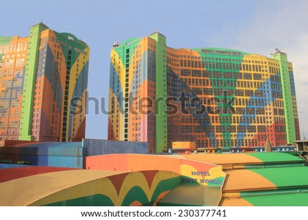 Genting Highlands, Malaysia - April 3, 2013: First World Hotel is the fourth largest hotel in the world with a total of 6,118 rooms. It has shopping malls, arcades, casinos and theme parks.