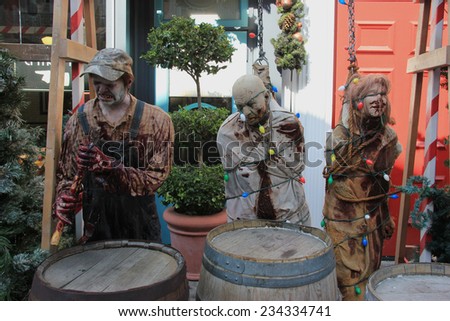 Los Angeles, California, USA - October 10, 2014: Scary Hanged People Halloween Decoration at Universal Studios Hollywood