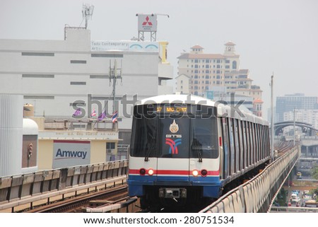 Bangkok, Thailand - April 16, 2015: The Bangkok Mass Transit System , known as BTS or Skytrain, is an elevated rapid transit system in Bangkok. The system consists of 34 stations along two lines.