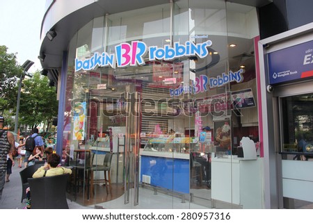 Bangkok, Thailand - April 16, 2015: Baskin Robbins, known for its 31 flavors slogan, is the world's largest chain of ice cream specialty shops based in Canton, Massachusetts.