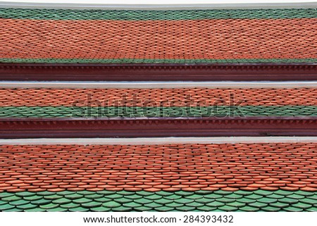 Beautiful Roof Tiles of a Temple in Bangkok, Thailand