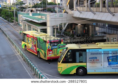 Bangkok, Thailand - April 28, 2015: The Bangkok BRT is a bus rapid transit system in Bangkok,Thailand. The buses run on dedicated bus lanes in the center of the road to avoid typical curb-side delays.
