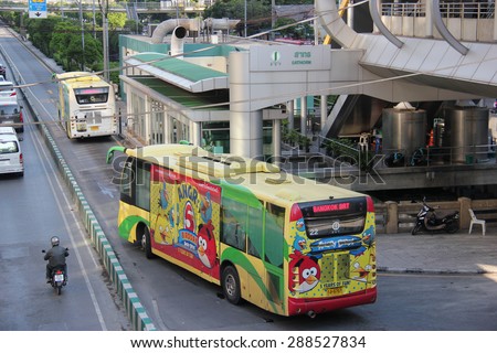 Bangkok, Thailand - April 28, 2015: The Bangkok BRT is a bus rapid transit system in Bangkok,Thailand. The buses run on dedicated bus lanes in the center of the road to avoid typical curb-side delays.