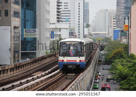 Bangkok, Thailand - May 9, 2015: The Bangkok Mass Transit System , known as BTS or Skytrain, is an elevated rapid transit system in Bangkok. The system consists of 34 stations along two lines.