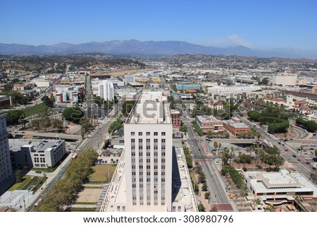 Los Angeles, California, USA - August 14, 2015: Scenery of the United States Court House, historic place serving as both a post office and a courthouse, and Downtown Los Angeles