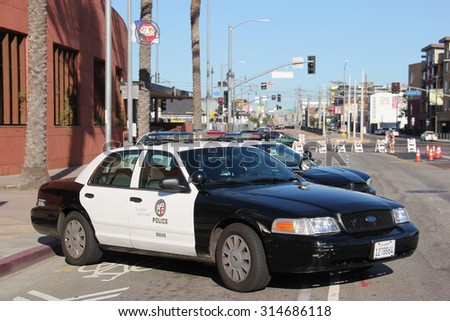 Los Angeles, California, USA - August 16, 2015: Los Angeles Police Department is the third largest municipal police department after New York City Police Department and Chicago Police Department.