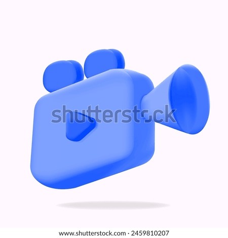 multimedia streaming camera icon. blue 3d video camera isolated. with blue play button, 3d cinema recording icon vector illustration