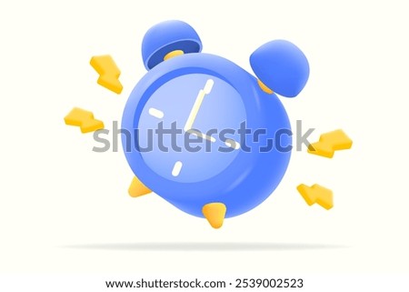 3d Blue alarm clock icon with thunderbolt symbolizing time management, deadlines, faster and reminders. productivity apps, schedules, and time-tracking interfaces, vector illustration