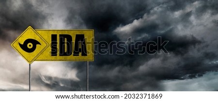 Hurricane Ida banner with storm clouds background. Hurricane alert. 3D illustration.