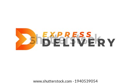 Creative Initial Letter D Logo Design. Orange Shape D Letter with Origami Style Right Arrow inside. Usable for Business and Delivery Logos. Flat Vector Logo Design Ideas Template Element. Eps10 Vector