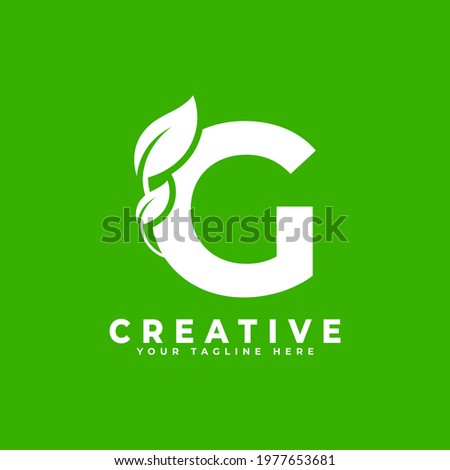 Letter G with Leaf Logo Design Element on Green Background. Usable for Business, Science, Healthcare, Medical and Nature Logos Photo stock © 