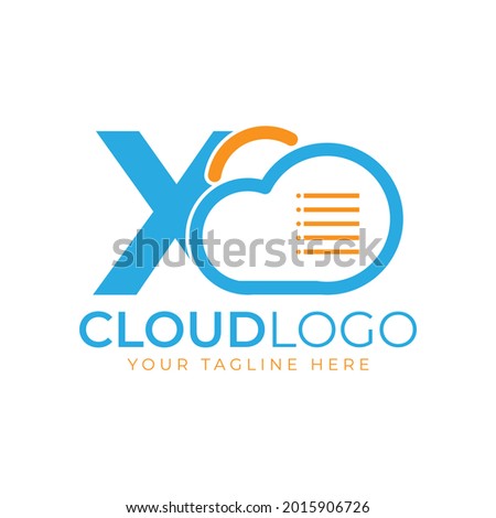Cloud Tech Logo. Initial Letter X with Cloud and Document for Technology Concept. Data Software Weather Sign