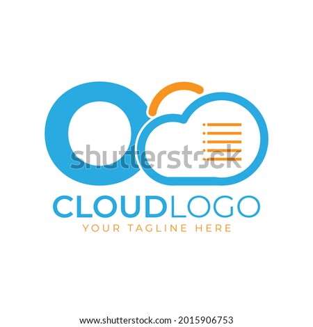 Cloud Tech Logo. Initial Letter O with Cloud and Document for Technology Concept. Data Software Weather Sign