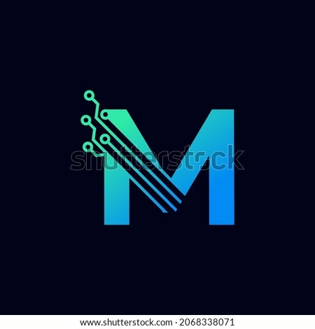 Tech Letter M Logo. Futuristic Vector Logo Template with Green and Blue Gradient Color. Geometric Shape. Usable for Business and Technology Logos.