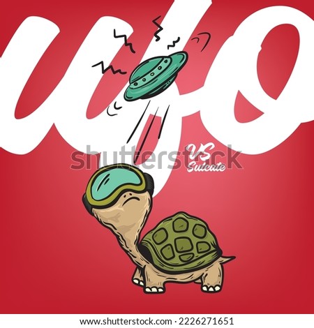 illustration of sulcate tortoise with UFO on red