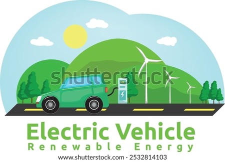 Electric Vehicles and Wind Farms. renewable energy design concept