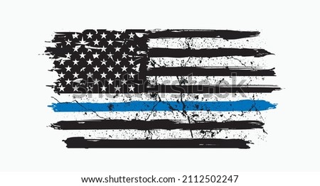 Thin blue line. Flag with grunge effect. Police Blue Line - Distressed American flag.