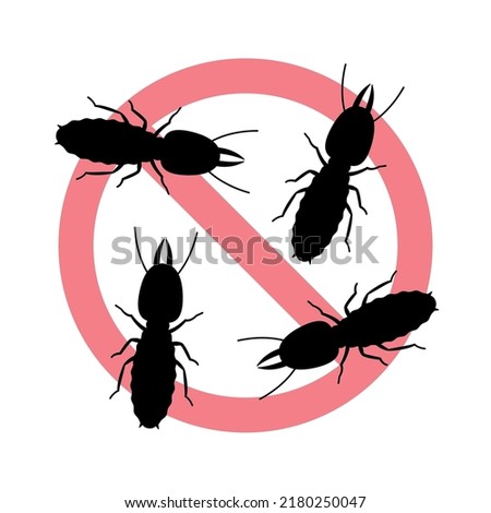 Termite extermination icon. Termite herds and ban mark.