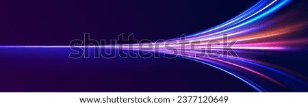Acceleration speed motion on night road. Future technology line background and light effect, cyberpunk style material with a sense of technology. Laser beams luminous abstract sparkling vector.