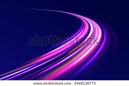 Racing cars dynamic flash effects city road with long exposure night ligh. High Speed Lines With Focus vector background with blurred fast moving light effect, blue purple colors	