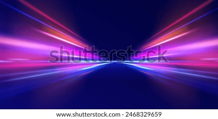 Lines in the shape of a comet against a dark background. Illustration of high speed concept. Motion light effect for banners. Curved light trail stretched upward. Fast speed car. 