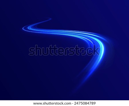 Lines in the shape of a comet against a dark background. Racing cars dynamic flash effects city road with long exposure night lights.