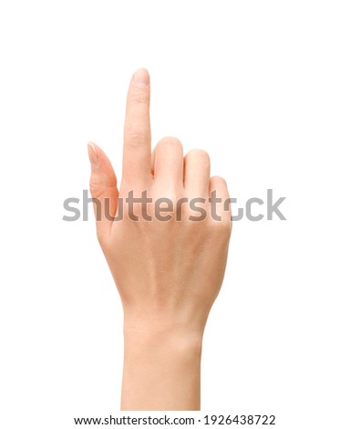 female hand pointing upwards on isolated white background ストックフォト © 