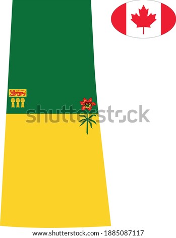 vector illustration of Saskatchewan map and flag with Canadian flag