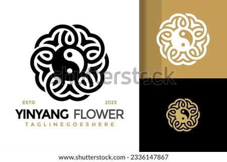 Yinyang flower logo design vector symbol icon illustration