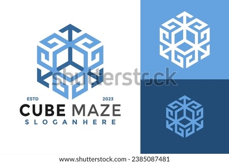 Cube Maze Logo design vector symbol icon illustration