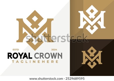 M Letter Royal Crown Logo Icon Vector Design. Creative simple logos designs illustration