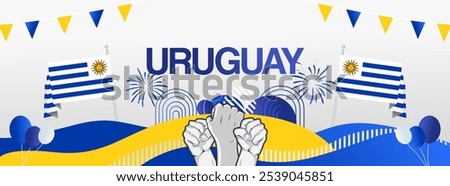 Uruguay independence day festive banner. Vibrant modern templates for holiday celebration, greeting card, billboard, and sport event backdrops. August 25th. Happy national day of Uruguay