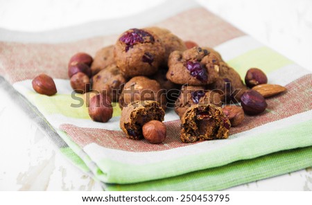 Italian cookies Florentino with raisins and walnuts on wooden background