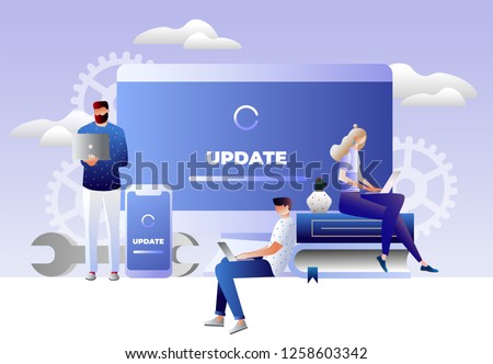 System update vector illustration concept, people update operation system can use for, landing page, template, ui, web, mobile app, poster, banner, flyer. Characters design