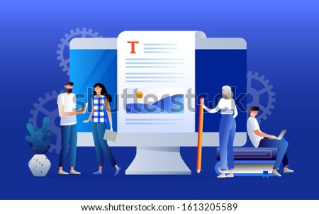 Content creating, articles, text writing and editing remote job. Inbound marketing. Copywriting job, home based copywriter, freelance copywriting concept. Vector isolated concept creative illustration